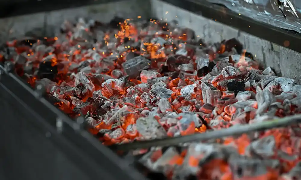 Braises ardentes pour cuisson traditionnelle du cochon de lait et des grillades - Les Halles du Portugal